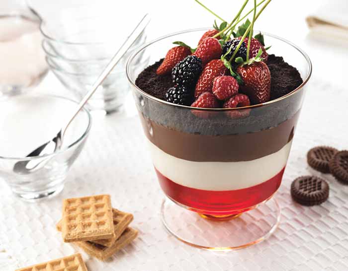 Chocolate Custard Layered with Strawberry and Cheese